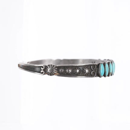 6.5" 30's-40's Vintage Navajo turquoise row cuff bracelet sterling silver - Estate Fresh Austin