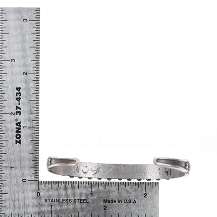 6.5" 30's-40's Vintage Navajo turquoise row cuff bracelet sterling silver - Estate Fresh Austin