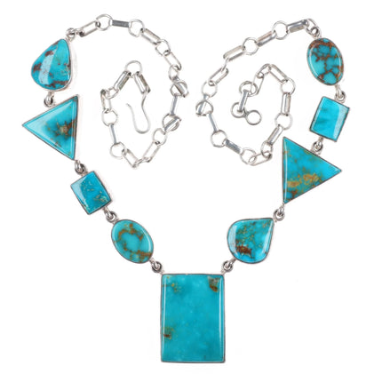 Ann Curley Navajo sterling silver abstract modernist necklace w/nice turquoise - Estate Fresh Austin