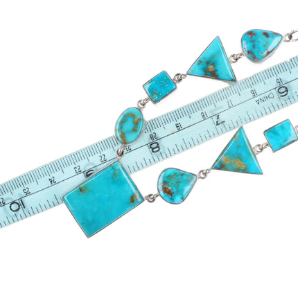 Ann Curley Navajo sterling silver abstract modernist necklace w/nice turquoise - Estate Fresh Austin