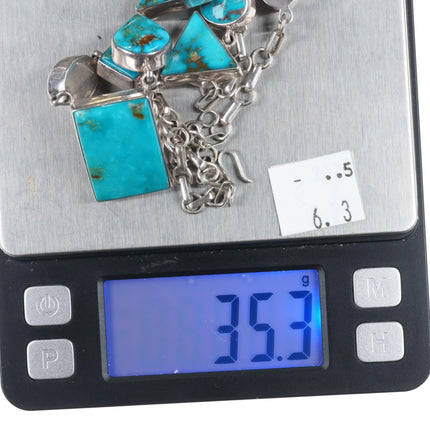 Ann Curley Navajo sterling silver abstract modernist necklace w/nice turquoise - Estate Fresh Austin