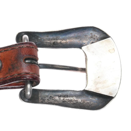 1950's Crockett Vintage Sterling silver ranger buckle set on leather 28" belt - Estate Fresh Austin