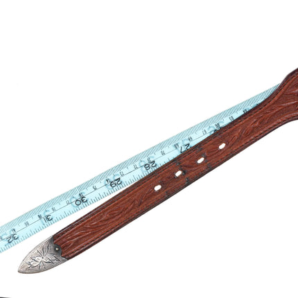 1950's Crockett Vintage Sterling silver ranger buckle set on leather 28" belt - Estate Fresh Austin