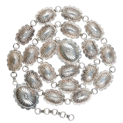 37.5" S Heavy Navajo sterling silver link concho belt with fluted edge - Estate Fresh Austin
