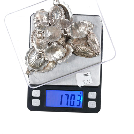 37.5" S Heavy Navajo sterling silver link concho belt with fluted edge - Estate Fresh Austin