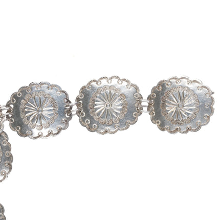 33.5" Heavy 1940's Hand Stamped Navajo sterling silver link concho belt - Estate Fresh Austin