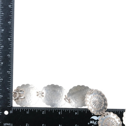 33.5" Heavy 1940's Hand Stamped Navajo sterling silver link concho belt - Estate Fresh Austin