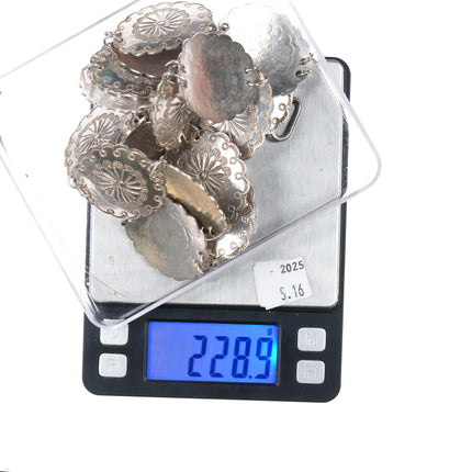 33.5" Heavy 1940's Hand Stamped Navajo sterling silver link concho belt - Estate Fresh Austin