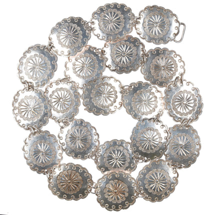 33.5" Heavy 1940's Hand Stamped Navajo sterling silver link concho belt - Estate Fresh Austin