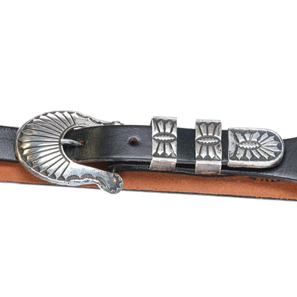 Vintage Navajo sterling silver ranger buckle set on 42" belt. - Estate Fresh Austin