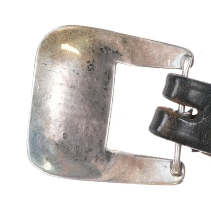 Vintage Navajo sterling silver ranger buckle set on 38" belt Uncle Sam W - Estate Fresh Austin