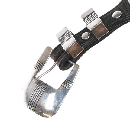 Vintage Navajo sterling silver ranger buckle set on 38" belt Uncle Sam W - Estate Fresh Austin