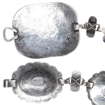 c1940 Navajo link concho belt deep stamped sterling silver high grade turquoise - Estate Fresh Austin