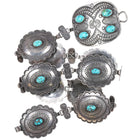 c1940 Navajo link concho belt deep stamped sterling silver high grade turquoise - Estate Fresh Austin