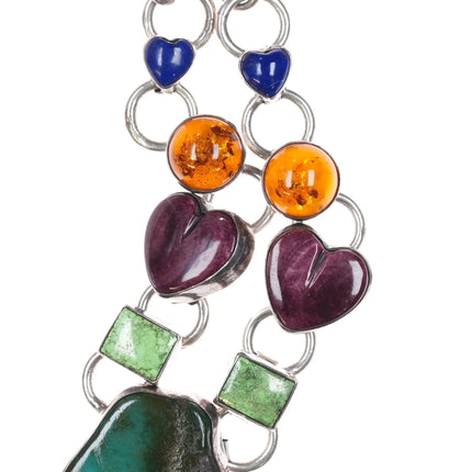 Linda Johnson Navajo sterling silver Royston turquoise, gaspeite hearts necklace - Estate Fresh Austin