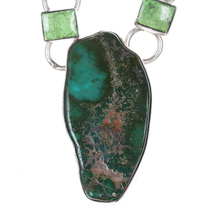 Linda Johnson Navajo sterling silver Royston turquoise, gaspeite hearts necklace - Estate Fresh Austin