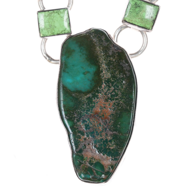 Linda Johnson Navajo sterling silver Royston turquoise, gaspeite hearts necklace - Estate Fresh Austin
