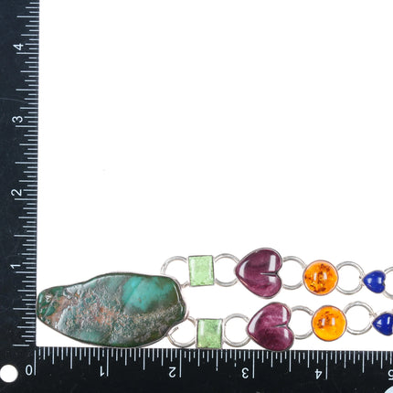 Linda Johnson Navajo sterling silver Royston turquoise, gaspeite hearts necklace - Estate Fresh Austin