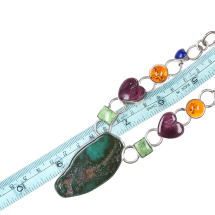 Linda Johnson Navajo sterling silver Royston turquoise, gaspeite hearts necklace - Estate Fresh Austin