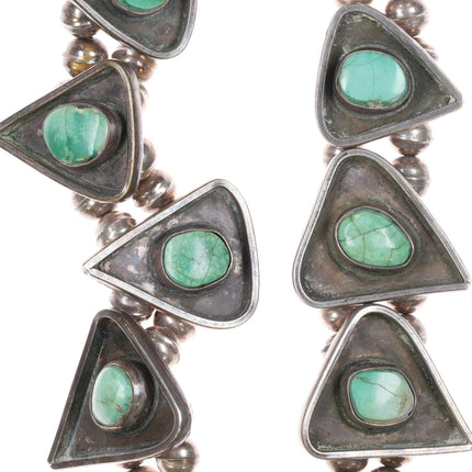 c1970 Navajo sterling silver modernist green turquoise squash blossom necklace - Estate Fresh Austin