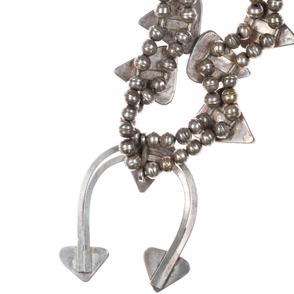 c1970 Navajo sterling silver modernist green turquoise squash blossom necklace - Estate Fresh Austin