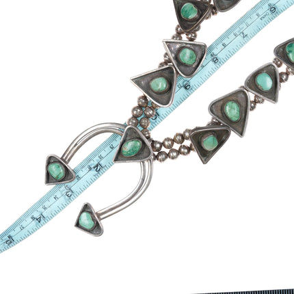 c1970 Navajo sterling silver modernist green turquoise squash blossom necklace - Estate Fresh Austin