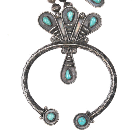 Mary Chavez San Felipe pueblo sterling silver/turquoise squash blossom necklace - Estate Fresh Austin