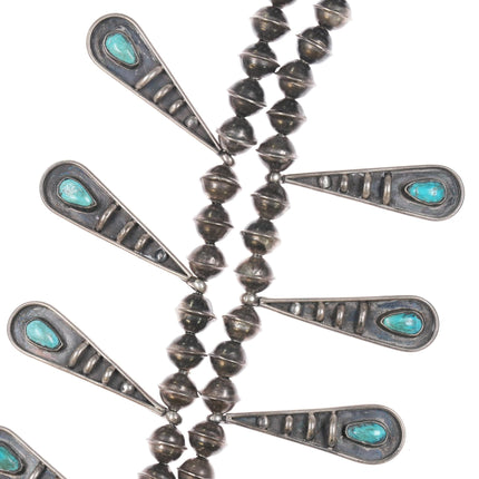 Mary Chavez San Felipe pueblo sterling silver/turquoise squash blossom necklace - Estate Fresh Austin