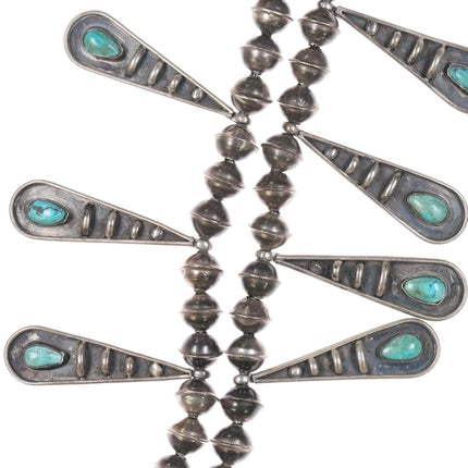 Mary Chavez San Felipe pueblo sterling silver/turquoise squash blossom necklace - Estate Fresh Austin