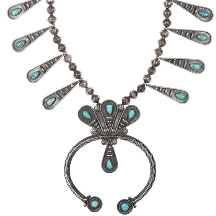 Mary Chavez San Felipe pueblo sterling silver/turquoise squash blossom necklace - Estate Fresh Austin
