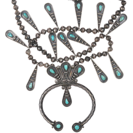 Mary Chavez San Felipe pueblo sterling silver/turquoise squash blossom necklace - Estate Fresh Austin