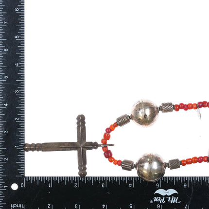 Antique Guatemalan Chachal Rosary cross necklace Sterling silver 1899 coins bead - Estate Fresh Austin