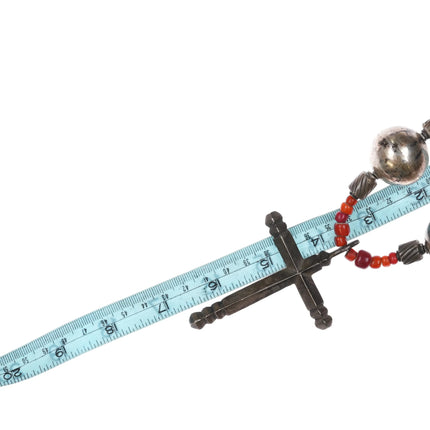 Antique Guatemalan Chachal Rosary cross necklace Sterling silver 1899 coins bead - Estate Fresh Austin