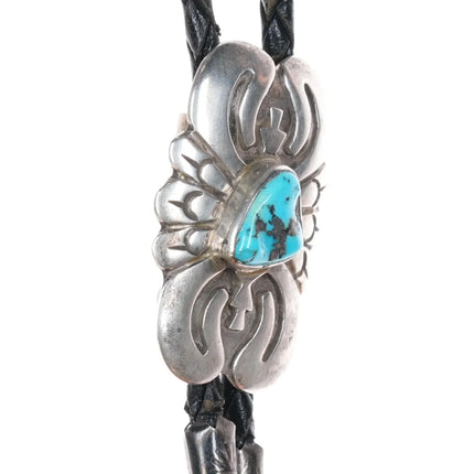 Vintage HK Navajo cast sterling silver bolo tie with turquoise - Estate Fresh Austin