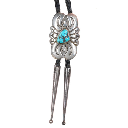 Vintage HK Navajo cast sterling silver bolo tie with turquoise - Estate Fresh Austin