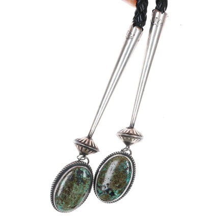 Kirk Smith Navajo Sterlng silver and turquoise bolo tie with fancy tips - Estate Fresh Austin