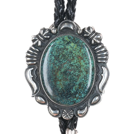 Kirk Smith Navajo Sterlng silver and turquoise bolo tie with fancy tips - Estate Fresh Austin