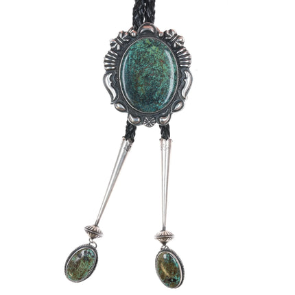 Kirk Smith Navajo Sterlng silver and turquoise bolo tie with fancy tips - Estate Fresh Austin