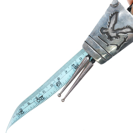 c1980 Vintage CJ Jr Navajo Sterling silver eagle bolo tie in overlay style - Estate Fresh Austin