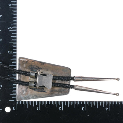 c1980 Vintage CJ Jr Navajo Sterling silver eagle bolo tie in overlay style - Estate Fresh Austin