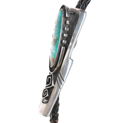 Vidal Aragon Santo Domingo Sterling silver bolo tie with high grade turquoise - Estate Fresh Austin