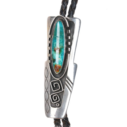 Vidal Aragon Santo Domingo Sterling silver bolo tie with high grade turquoise - Estate Fresh Austin