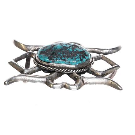 50's-60's Navajo cast sterling silver belt buckle with large turquoise stone - Estate Fresh Austin