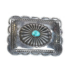 Vintage Navajo sterling silver nicely stamped belt buckle with center turquoise - Estate Fresh Austin