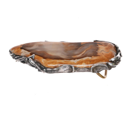 1970's Brutalist sterling silver dolphins belt buckle with large jasper stone - Estate Fresh Austin
