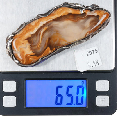 1970's Brutalist sterling silver dolphins belt buckle with large jasper stone - Estate Fresh Austin