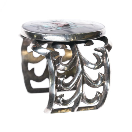 6.1" Vintage Zuni Gaun Dancer Inlaid cuff bracelet cast sterling silver - Estate Fresh Austin