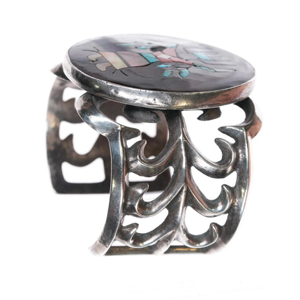 6.1" Vintage Zuni Gaun Dancer Inlaid cuff bracelet cast sterling silver - Estate Fresh Austin