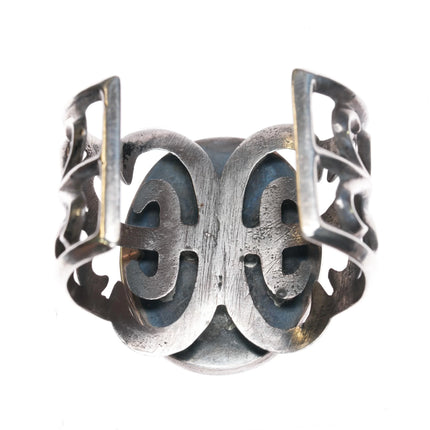 6.1" Vintage Zuni Gaun Dancer Inlaid cuff bracelet cast sterling silver - Estate Fresh Austin
