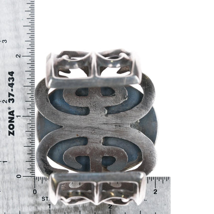 6.1" Vintage Zuni Gaun Dancer Inlaid cuff bracelet cast sterling silver - Estate Fresh Austin